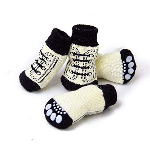 Haustiersocken Welpensocken süße Hundesocken Haustiersocken Baumwollsocken Anti Rutsch Socken ideal zum Schutz der Innenflächen für Krallenspuren, Größe S, 2 Paar, weiß von U-K