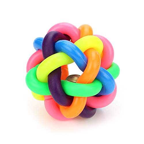 Hochwertiger farbenfroher Kicherball für Hunde, aus Gummi, geflochten, mit Glocke, interaktives IQ-Spielzeug von U-K