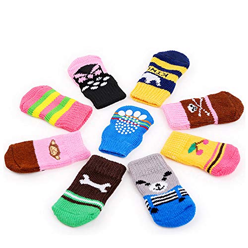 Rutschfeste Socken für Hunde, Katzen, elastisch, gestrickt, Traktionskontrolle, Baumwolle, zufällige Farbe, 2 Paar, Größe M, kostengünstig und langlebig von U-K