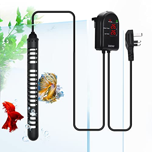 U-picks 300 W Aquarium-Heizung, tauchfähiger Aquarium-Warmwasserbereiter mit externer Farb-LED, digitaler Temperaturregler, schnelle Erwärmung für 150–350 l für Salzwasser und Süßwasser von U-picks