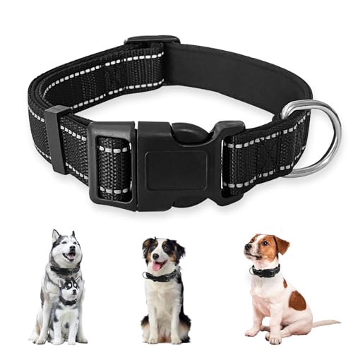 UBRAVE Hundehalsband,Verstellbare Und Reflektierende Halsband Hund,Weich Gepolstertes Neopren Nylon Hunde Halsband, Komfort,Mit Schnellverschluss, Für Für Mittlere Hunde, Schwarz M (1er Pack) von UBRAVE