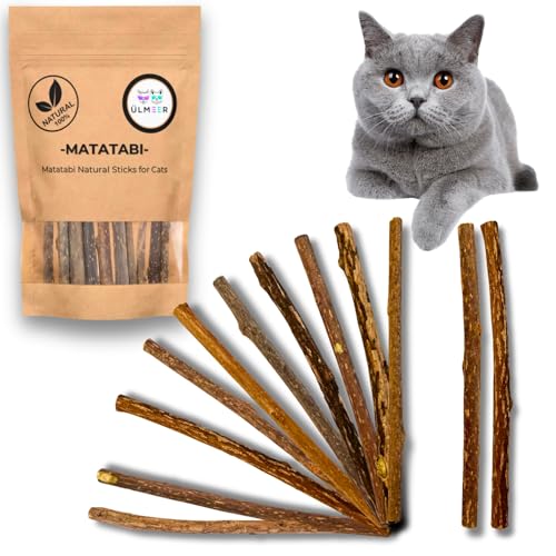 Matatabi Stick Katze - 10 Stück | Natürliches Holz Anti-Stress-Spielzeug für Katzen und Kitten | Kausticks für Zahnpflege | Alternative zu Katzenminze und Katzengras | Perfektes Katzenspielzeug! von ÜLMEER