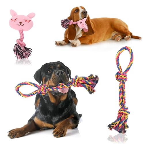 UEPOA Hundespielzeug Seil, 2 Stück Hundespielzeugseil Hundespielzeug Kuscheltier Interaktive Geflochtene Baumwolle Hund Zerrspielzeug Seil Kauspielzeug Hundeseil Knoten für Mittelgroße Hunde von UEPOA