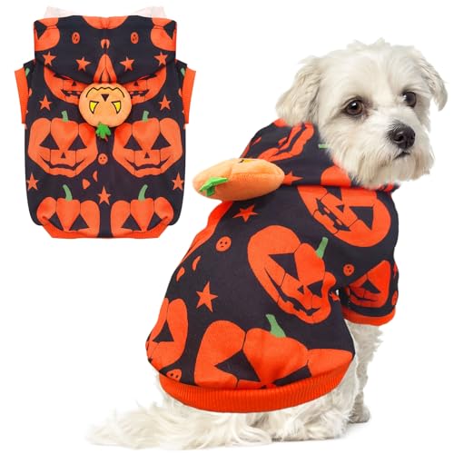 UETZLTB Hunde-Halloween-Kapuzenpullover, lustiger Kürbis, Halloween-Kostüme für kleine Hunde, Katzen, weich, warm, Welpen-Kapuzenpullover für Katzen, Kürbisdruck, Haustierkostüm, niedliches von UETZLTB