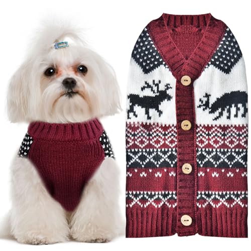 UETZLTB Weihnachtspullover für Hunde, weich, warm, für Herbst und Winter, V-Ausschnitt, gestrickt, niedliches Rentier, hässliche Weihnachts-Sweatshirts, Weste, Haustierkleidung für kleine, mittelgroße von UETZLTB