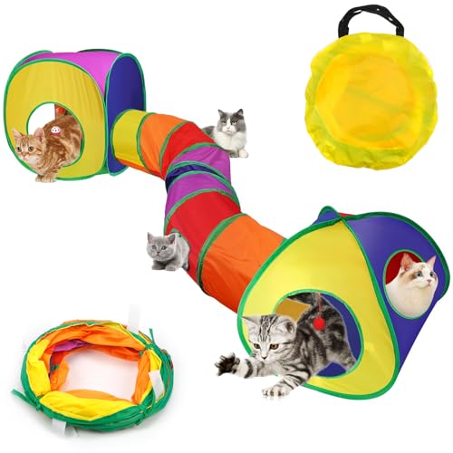 Interaktives Katzenspielzeug Katzentunnel Spieltunnel 3 in 1 Katzenzelt für Katzen Hund Hasen Kinder Faltbarer Kaninchen Tunnel Cat Toy Rascheltunnel mit Aufbewahrungspaket für Innen und Outdoor von UGBO