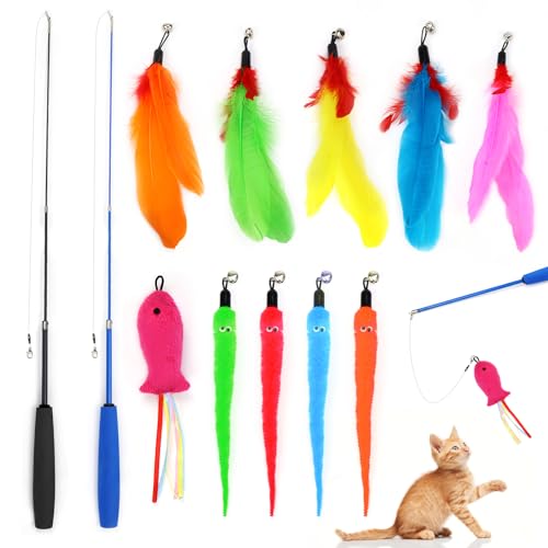 UGBO Interaktives Katzenspielzeug Intelligenz Katzen Angel Set Spielzeug Kätzchen Zauberstab Spielzeug mit Federn Cat Toys Katzenangel Stabil Katzenspiel Simucatstick für Große Kleine Katzen (Stil 2) von UGBO