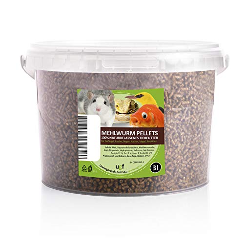 UGF - Premium Mehlwürmer Pellets 3 Liter Eimer ≈ 2100g, Insektensnacks für Vögel, Hamster, Igel, Nager, Eidechsen, Schildkröten – Universalfutter von UGF Underground Food