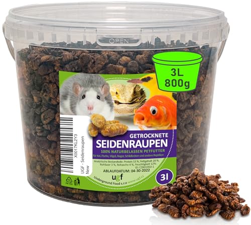 UGF - Koi Seidenraupen getrocknet 3 Liter Eimer, Koi Futter & Fischfutter Teichfische, Insekten Futter für Fische, Vögel, Hamster, Igel, Nager, Eidechsen, Schildkröten, Karpfen von UGF Underground Food