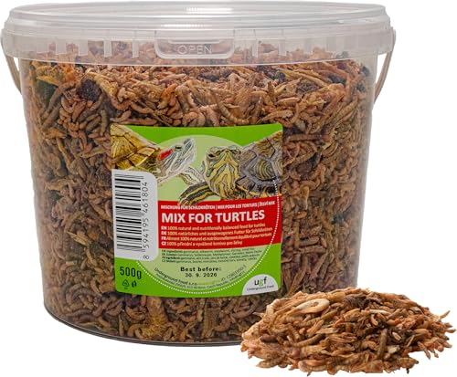 UGF - Universal Schildkröten Futter Mix, 3 Liter Eimer ≈ 500g, Ausgewogenes Schildkrötenfutter, Gammarus, Seidenraupen, Mehlwürmer, Garnelen und getrockneter Fisch, Wasserschildkröten Futter von UGF Underground Food