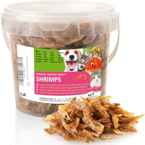 UGF - Getrocknete Garnelen 500 ml Eimer, Shrimp Insekten, Vogelfutter Wildvögel Ganzjährig, Hunde Leckerlis, Schildkröten Futter, Nagetierefutter, Eidechsenfutter, Fischfutter von UGF Underground Food