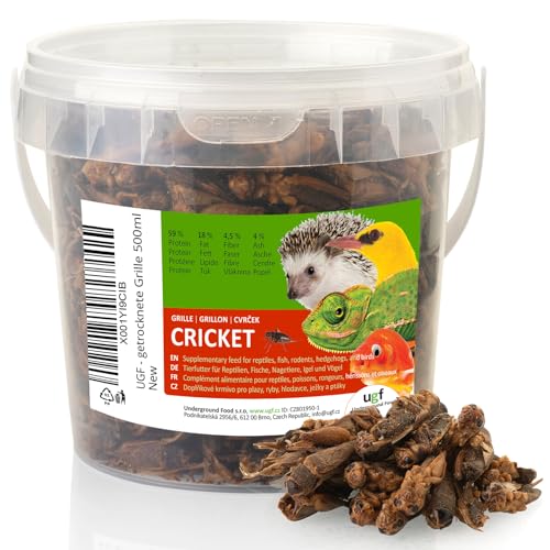 UGF - Getrocknete Grille 500ml Eimer (80g), Grillen Insekten, Vogelfutter Wildvögel Ganzjährig, Schildkröten Futter, Igelfutter, Eidechsenfutter, Fischfutter von UGF Underground Food