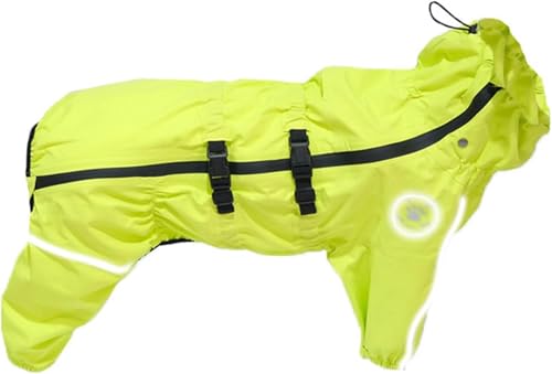 Wasserdichter Hundemantel für mittelgroße und große Hunde, reflektierender 4-Bein-Hunderegenmantel mit Kapuze, Verstellbarer Kordelzug für regnerische, verschneite Tage,2XL,B von UHGFIMP