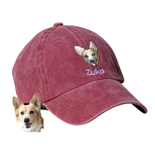 Individuell bestickte Haustiermütze mit Haustierfoto, personalisierbar, niedliches Haustierkappe, Hundebesitzer, Geschenk, Gedenkstätte, Baseballkappe, Hundegesicht, Porträt, Hund, (Blau) von UIDMEN