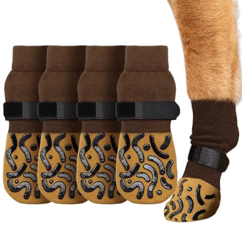 UILYNIU 2 Paar Hundesocken Anti-Rutsch, Weiche Socken für Den Pfotenschutz von Hunden, Hundeschuhe Pfotenschutz mit verstellbaren Riemen, Hundesocken für Hunde im Innenbereich im Freien (Braun) von UILYNIU