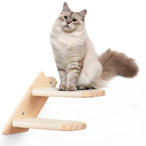 UINOFER Kletterwand Katzen, Wandmontage Katzenhängematte mit Katzenleiter, Katzenbett zum Klettern aus Natur-Holz (Stehleiter) von UINOFER