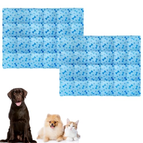 UINOFER Kühlmatte Hunde, Kühlmatte Ice Silk, Wiederverwendbare Sommer Selbstkühlende Kühldecke, Saugfähige, rutschfeste Kühlmatte für Zwinger, Boxen und Betten (2Pcs/M/Blue) von UINOFER