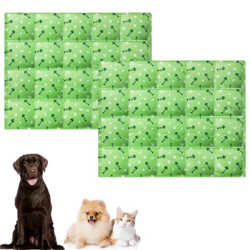 UINOFER Kühlmatte Hunde, Kühlmatte Ice Silk, Wiederverwendbare Sommer Selbstkühlende Kühldecke, Saugfähige, rutschfeste Kühlmatte für Zwinger, Boxen und Betten (2Pcs/M/Green) von UINOFER