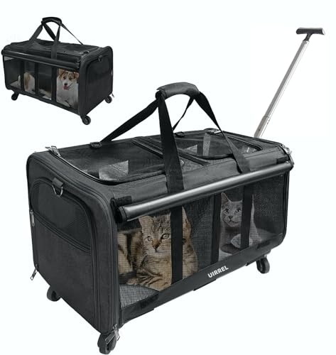 UIRREL Pet Rollende Katzentrage mit Rädern – Abnehmbare Reisetasche für Katzen und Hunde – Rollendes Haustiergepäck für einfachen Transport – Doppel-Katzentrage im Lieferumfang enthalten (schwarz) von UIRREL