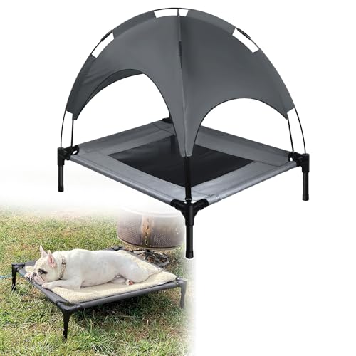 UISEBER Hundebett Erhöhtes Haustierbett 76 x 61 x 76 cm Hundeliege Outdoor mit Überdach für große Hunde bis 40 kg Wasserdicht Hundebetten für Innen und Außen Grau +Schwarz【M】 von UISEBRT