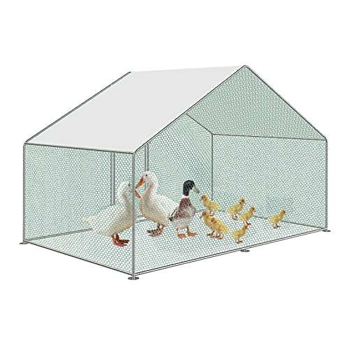 UISEBRT Hühnerstall Hühnerhaus Freilaufgehege Geflügelstall Käfige Kleintierstall Verzinkter Stahlrahmen mit PE Dach für Geflügel, Kaninchen, Kleine Haustiere (3 x 2 x 2 m) von UISEBRT