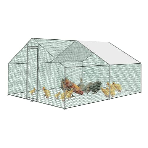 UISEBRT Hühnerstall Hühnerhaus Freilaufgehege Geflügelstall Käfige Kleintierstall Verzinkter Stahlrahmen mit PE Dach für Geflügel, Kaninchen, Kleine Haustiere (3 x 4 x 2 m) von UISEBRT