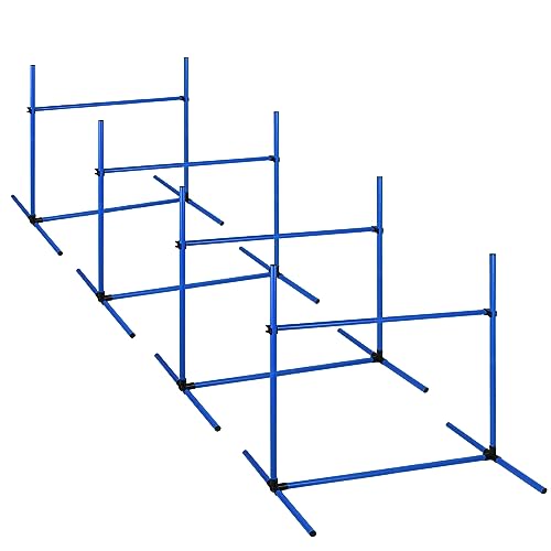 UISEBRT Hunde Agility Set, 4er Slalom Stangen Hürdenset für Haustiere, PVC Hundetrainings-Set mit Tragetasche, Höheinstellbar 104x70x101cm, Blau von UISEBRT