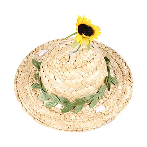 Halloween Kostüm Hund - Pet Stroh Sommer Nette Kappe Katze Sonne Block Stroh Woven Sonnenschutz Pet Kopfschmuck Entzückende Pet Dekoration Stroh Kappe Cowboy Hut von UKCOCO