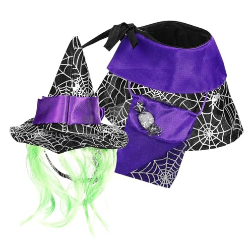 UKCOCO 1 Satz Halloween-katzenumhang Katzen-zaubererhut Katzenhüte Kostüm Für Katze Halloween-kostüm Für Weihnachtskatzen-Outfit Katzenkostüme Für Katzen Katzenclown-kostüm Satin Violet von UKCOCO