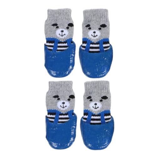 UKCOCO 4 Stück Haustierschuhe hundeschuhe hundesocken hundestiefel Cartoon Haustiersocken wasserdichte Haustiersocken Pfote Welpe Kauer Hundezubehör kompakte Baumwollsocken Baumwolle Blue von UKCOCO