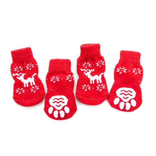 UKCOCO 8st Haustier Weihnachtssocken Hund rutschfeste Socken Welpensocken Hund Katze Kleid Socken Weihnachtshundehaustiersocken Haustier Socken Winter Hundepfotenabdeckung Der Hund Rot von UKCOCO