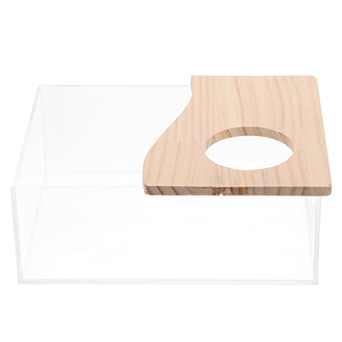 UKCOCO Hamster Sand Badezimmer, Hamster Sand Badewanne Schüssel Acryl Transparent Kleintier Badezimmer mit Holzabdeckung Hamster Töpfchen Streu Hamster Badewanne für Hamster Rennmäuse Zwerghamster von UKCOCO