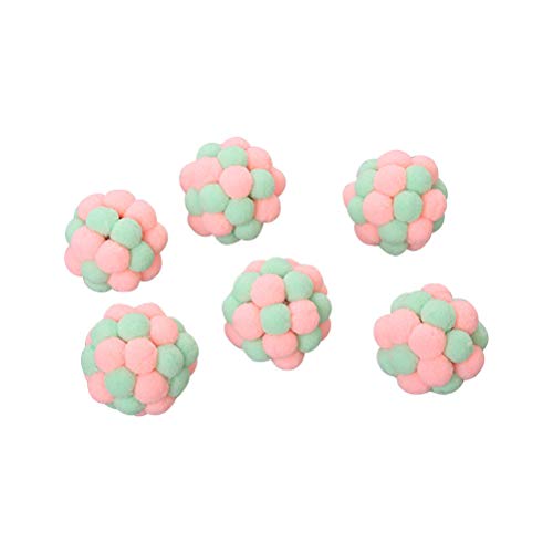 UKCOCO Haustierspielzeug 6pcs Handmade Pet Supplies Lustige Katzenspielzeug Farbe Plüsch Elastische Glocke Ball Katzenspielzeug Ball (Pink+ Grün, Geschenkbox Pack) von UKCOCO