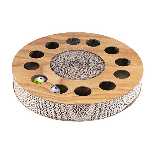 UKCOCO Haustierspielzeug Wellpappe Cat Scratcher Board Scratching Pad Board Mat Scratcher Runde Form mit Kugel für Kätzchen Katzenminze Cat von UKCOCO