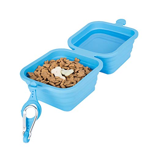 UKCOCO Haustierzubehör Pet Faltbare Schüssel Silikon Wasserschale mit Carabiner Tragbare Hundefutterschale zum Laufen (Blau) von UKCOCO