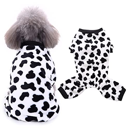 UKCOCO Hundekleidung Kuh Spot Muster Polyester Hund Pyjamas Herbst Winter Haustier Kleidung Kleine Haustier Hund Mantel Mode Overall Bekleidung Geschenk für Deinen Pelzigen Freund Größe von UKCOCO