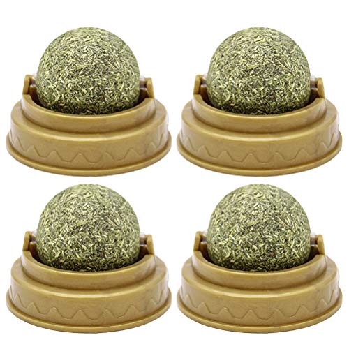 UKCOCO Katzenspielzeug 4Pcs Cat Licking Ball Natürliche Katzenminze Wand Stick- On Ball Spielzeug Katze behandelt Mint Leaf Ball Rotierende Puzzle Balls Haustierbedarf für kleine Katzen (grün) von UKCOCO