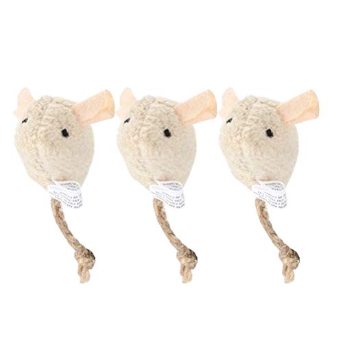 UKCOCO Lustiges Spielzeug 3 stücke weiche lebensechte mäuse pet Katzen interaktives Spielzeug Mini lustige plüsch Set für kätzchen (beige) von UKCOCO