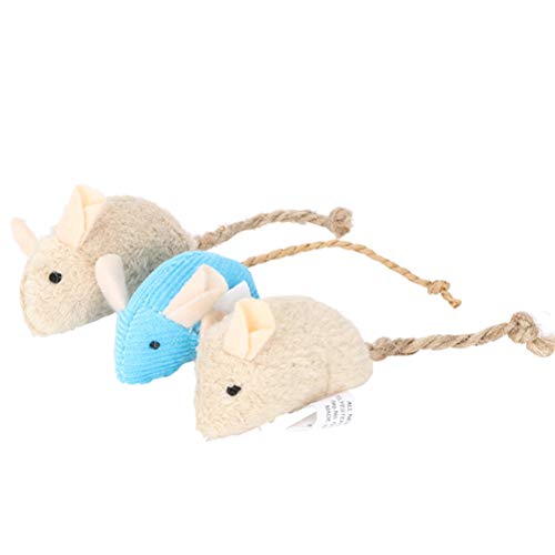 UKCOCO Lustiges Spielzeug 3 stücke weiche lebensechte mäuse pet Katzen interaktives Spielzeug Mini lustige plüsch Set für kätzchen (beige/blau) von UKCOCO