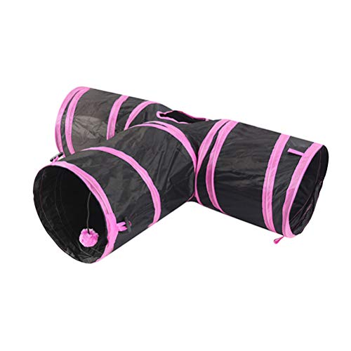 UKCOCO Lustiges Spielzeug Cat 3 Way Tunnel Zusammenklappbares Cat Tunnel Toys Interaktives Röhrenspielzeug für Katzen Kätzchen Spielen (Pink) von UKCOCO