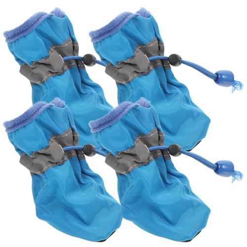 UKCOCO Outdoor-Socken, Hundeschuhe und Pfotenschutz, wasserdichte Hundeschuhe mit Anti-Sohle, Welpen-Stiefel mit verstellbarem Kordelzug für kleine bis mittelgroße Hunde, Größe M, 4 Stück (blau) von UKCOCO