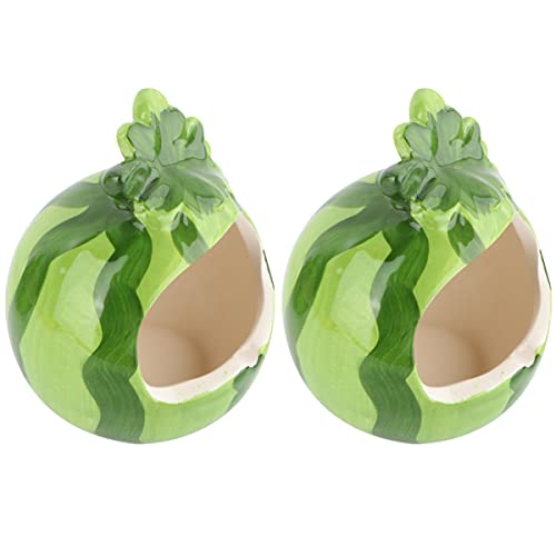 UKCOCO Zubehör Für Hamsterkäfige 2Pcs Hamster Hideout Keramik Komfortable Cartoon Kawaii Nette Keramik Wassermelone Hamster Sommer Cave Pet Liefert Tier Nest Lebensraum für Hamster von UKCOCO