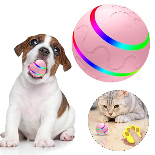 UKETO Interaktiver Katzenspielzeugball, automatisch Springender Ball, Hindernisvermeidung, rotierender Ball mit Fernbedienung, elektrischer Katzenrollball for Katzen Hunde im Innenbereich von UKETO