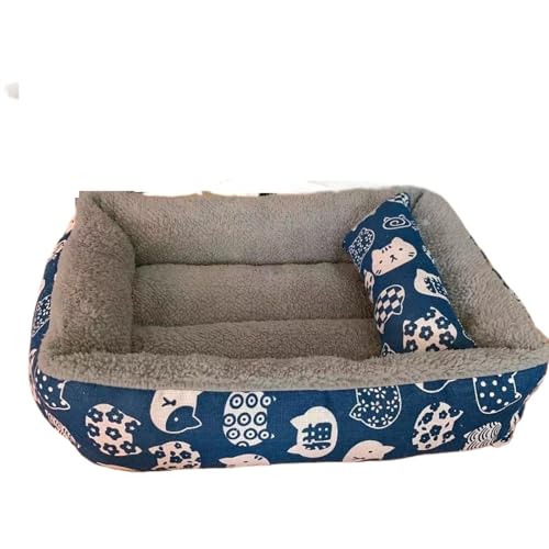 UKJIAHAO Katzenbett,Katzenkorb Weiches Haustierbett, Katzenbett, Hundebett, Haustiermatratze mit Kissen, Winter, warm, bequem, Schlafmatte for Katzen, Hunde, Katzenmatte, Katzenhaus(Blue,L-60x43) von UKJIAHAO