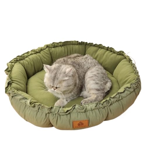 UKJIAHAO Katzenbett,Katzenkorb Winter-Katzennest, Hundenest, Schlafen, Warmhalten, Hundenest, Schrumpfseil, Haustiermatte, Blütenknospentyp(Green,L-75-75-3cm) von UKJIAHAO