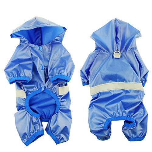 UKKD Hundemantel Haustier-Hundewasserdichte Regenjacke Overall Reflective Regen Mantel Sunscreen Hund Outdoor-Kleidung Jacke Für Kleine Hunde,Blau,S von UKKD