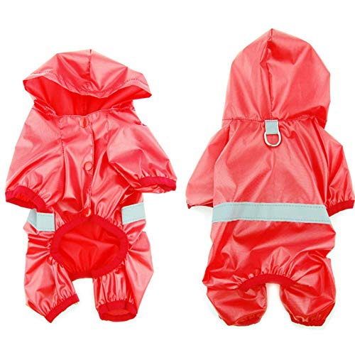 UKKD Hundemantel Haustier-Hundewasserdichte Regenjacke Overall Reflective Regen Mantel Sunscreen Hund Outdoor-Kleidung Jacke Für Kleine Hunde,Rot,S von UKKD