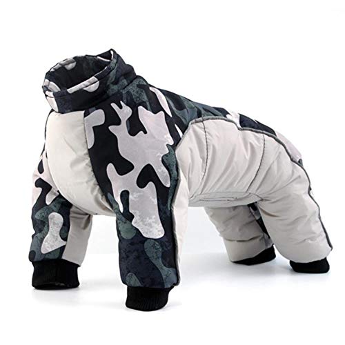 UKKD Hundemantel Hundewintermantel Mäntel Warme Kleidung Kleine Welpen Kleidung Für Bulldog Hunde Haustiere wasserdichte Anzug XXL Haustier Jacken Snowsuit,Grau,S von UKKD