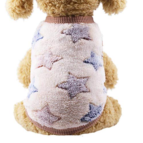 UKKD Hundemantel Weicher Fleece Hund Overall Winter-Hunde-Bekleidung Pyjamas Für Kleine Welpen Coat Hundemode Hundehoodie Kleidung,Beige Stern Stern Weste,S von UKKD