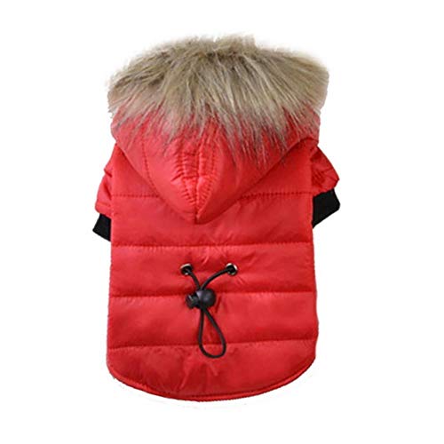 UKKD Hundemantel Winter Warm Kleine Hundekleidung-Haustier Hunde Mantel Weicher Pelz Hood Puppy Jacke Bekleidung Für Chihuahua Kleine Große Hunde,Rot,Xs von UKKD